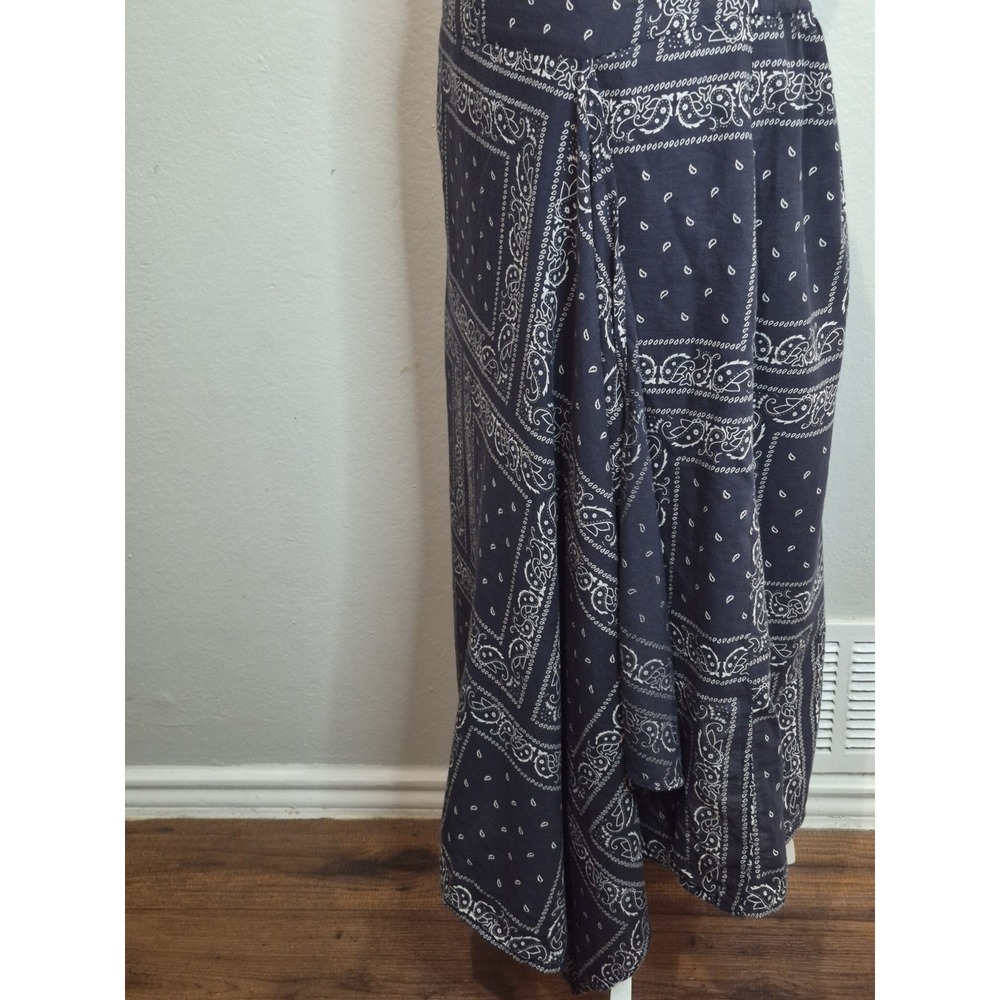 Sundance Medium Navy Blue Bandana Print Wrap Midi Skirt Boho Western Paisley - Picture 2 of 8